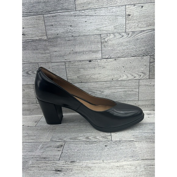 Clarks Artisan Kadri Leah Leather Pumps Black 3" Block Heel Comfort Size 7M - Picture 8 of 10